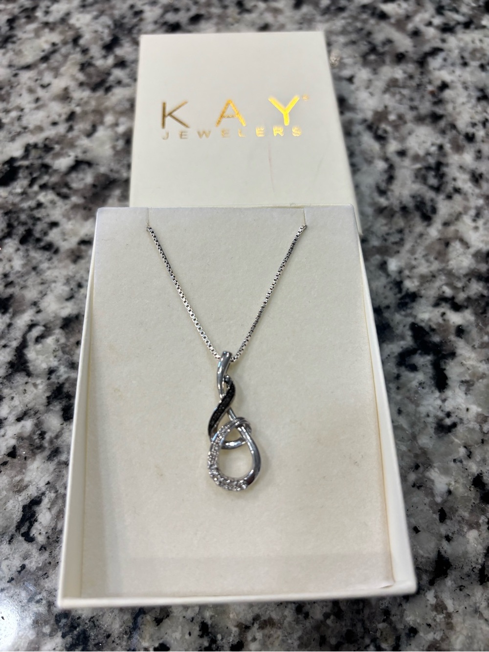 Kay Jewelers Silver and Black Infinity Pendant Necklace